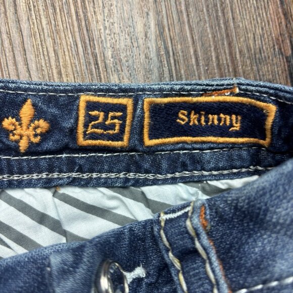 Rock Revival Pilkin Skinny Jeans Embellished Distressed Dark Wash Size 25 - Picture 5 of 12